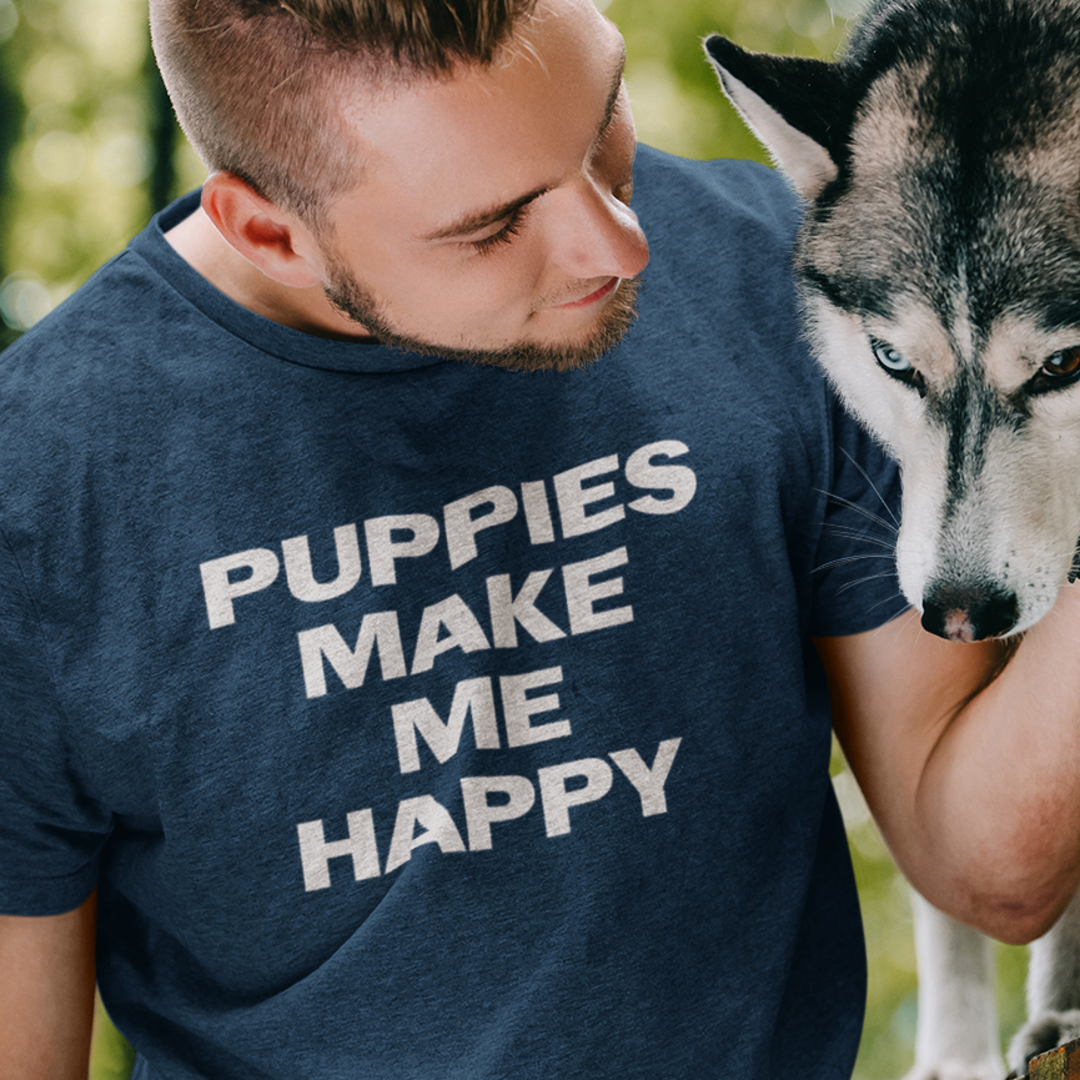 "Puppies Make Me Happy" Heathered Tee